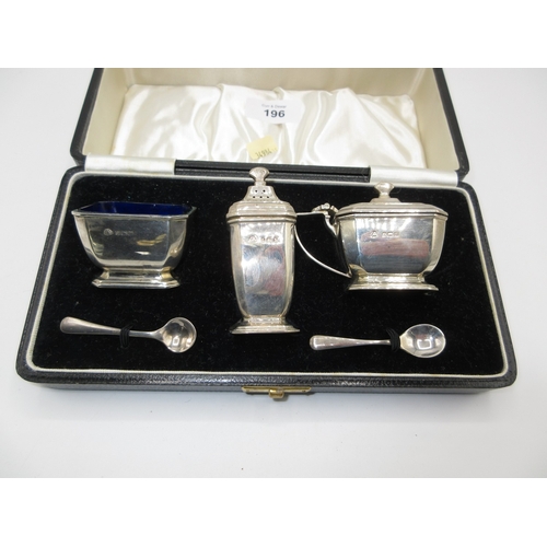 Cased Silver 3 Piece Condiment Set with 2 Spoons, Birmingham 1937