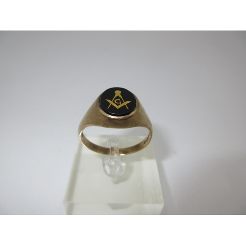 220 - Gents 9ct Gold Masonic Ring, 6.9g