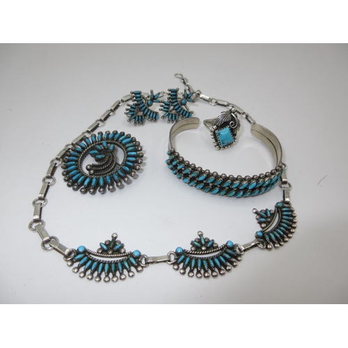 223 - Native American Turquoise Set Jewellery, earrings stamped sterling, along with a receipt and paperwo... 