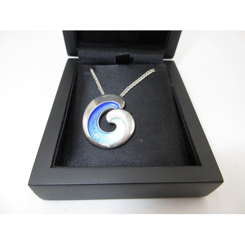 224 - Sheila Fleet Silver and Shaded Blue Enamel Pendant with Chain