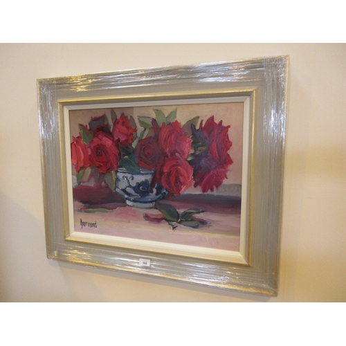 566 - Marion Drummond PAI, (Scottish B1958), Oil on Board, Still Life of Roses, 44x60cm, ARR