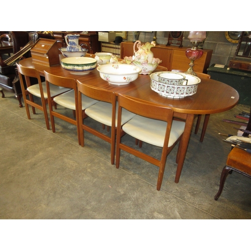 700 - Mid 20th Century Nils Jonsson Teak Extending Dining Table with 2 Leaves and 8 Chairs, table 154x100c...
