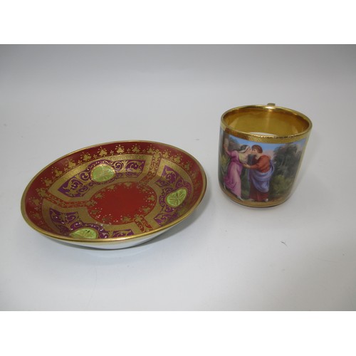 443 - Meissen Porcelain Cabinet Cup and Saucer Painted with a Courting Couple