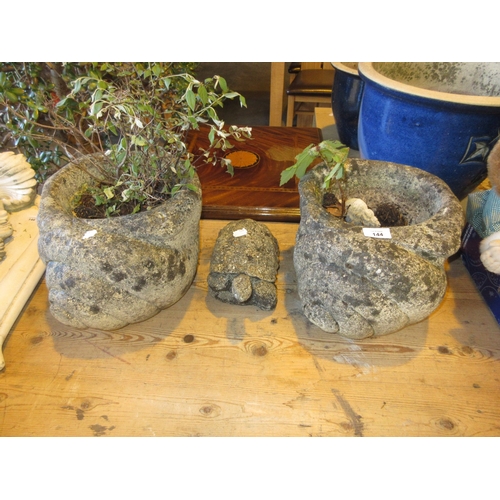 144 - Two Cast Stone Shell Planters and a Small Tortoise