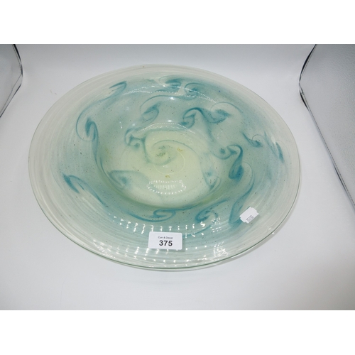 Large Monart Pale Green and Blue Swirl Glass Bowl, 39cm