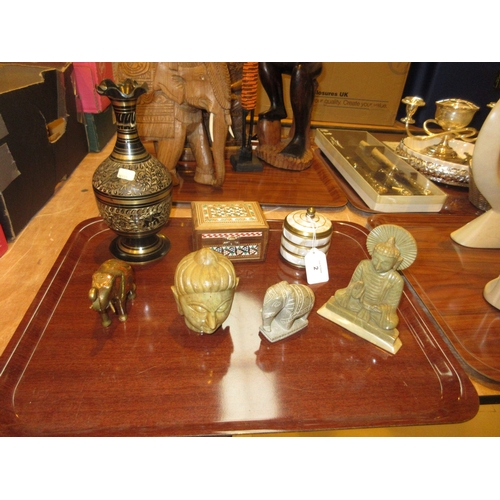 2 - Indian Carved Stone Deity and Buddha Head, along with Other Items