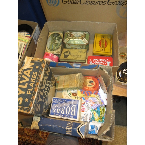 20 - Two Boxes of Advertising Tins, Soap Powder etc