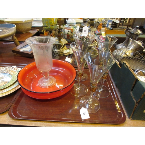 51 - Victorian Glass Celery Vase, Glass Dish and 5 Champagne Glasses