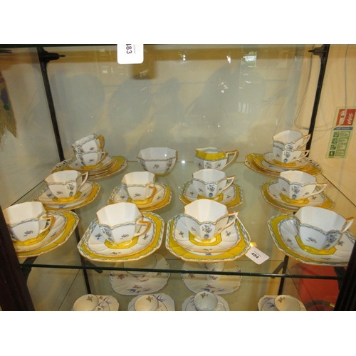 484 - Shelley Art Deco Tea Set In Yellow, Decorated with Urns and Flowers, 40 pieces, 11609
