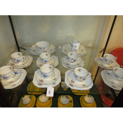 485 - Shelley Art Deco Blue Birds Tea Set, 28 pieces, S11888