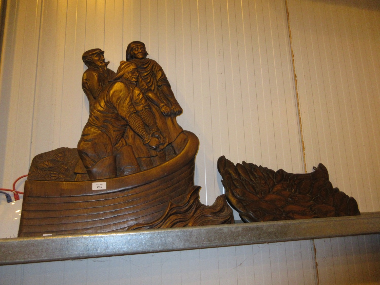 Colin S. Scott, Carved Wood Fishermen and Catch Wall Panels, 70x60 and ...