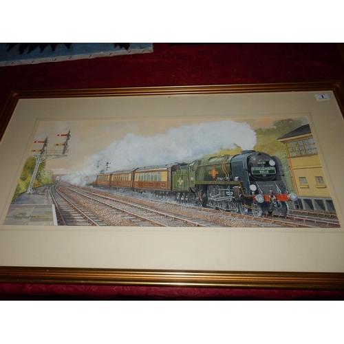 1 - John Hayden.  A signed watercolour - Bournemouth Belle, framed and glazed - 11in. x 27in., a waterco... 