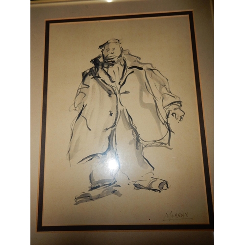 12 - Murray.  Two pen and wash studies, front and back of a male figure, both framed and glazed - 11in. x... 