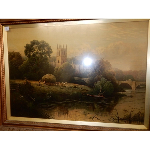 19 - Two Victorian coloured furnishing prints after Frederick B Cook depicting landscape scenes with catt... 