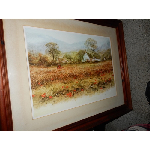 20 - A print of an Edwardian lady and children with swans, a coloured print after Cuneo 'Service By Night... 