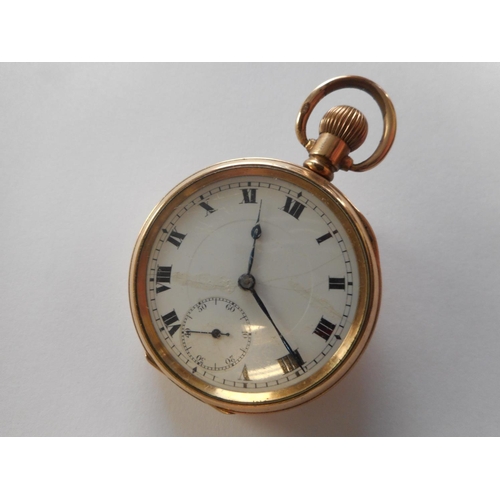 222 - A gentleman's British Watch Company pocket watch with white enamel dial, seconds dial, in a gold pla... 