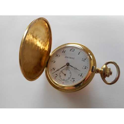 222 - A gentleman's British Watch Company pocket watch with white enamel dial, seconds dial, in a gold pla... 