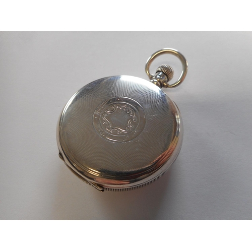 225 - A gentleman's Bravingtons Renown pocket watch, white enamel dial, seconds dial, in a silver half hun... 