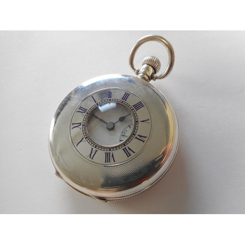 225 - A gentleman's Bravingtons Renown pocket watch, white enamel dial, seconds dial, in a silver half hun... 