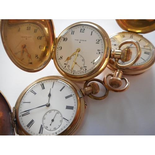 227 - A gentleman's Waltham pocket watch, white enamel dial, seconds dial, in a gold plated half hunting c... 