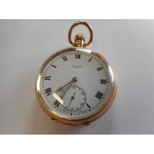 229 - A gentleman's Limit pocket watch, white enamel dial, seconds dial, in a 9ct. gold case