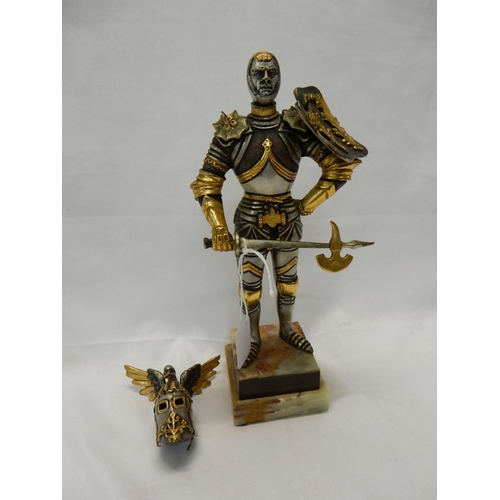 289 - An Italian signed cold painted bronze figure of a knight in armour, holding an axe, with detachable ... 