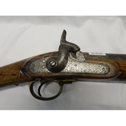 295 - A percussion cap musket, the lock marked with a crown and VR 1855 - 43in. long