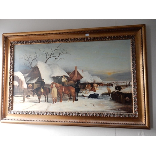 4 - A selection of decorative oils including still life, portraits, winter scenes etc.., in gilt frames