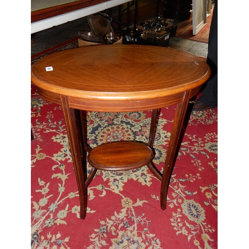 51 - An Edwardian mahogany and inlaid two tier occasional table, on splayed legs - 25 1/2in. wide and an ... 