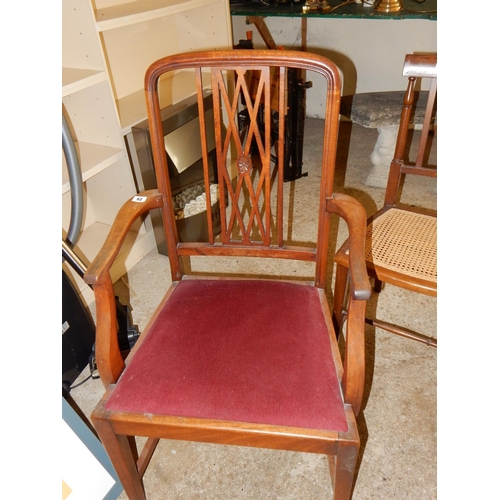 52 - An Edwardian mahogany framed carver chair with 'X' shaped back, on square legs, a pair of mahogany a... 