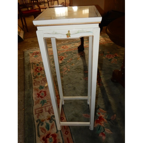 62 - A modern Chinese style occasional table in white and gilt with soapstone style decoration of figures... 