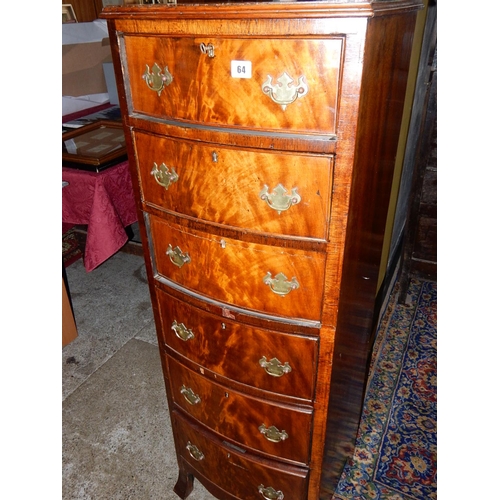 64 - A reproduction mahogany bow front chest fitted six drawers, on cabriole legs