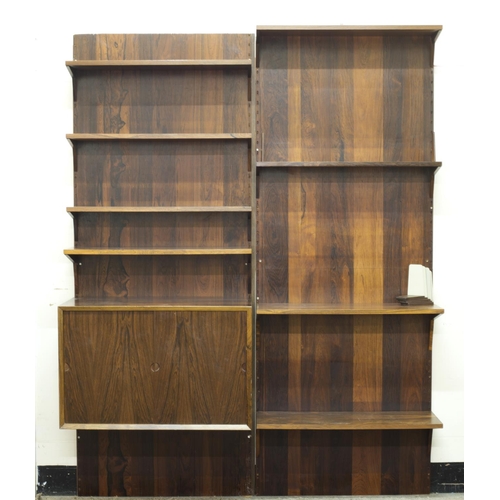 70 - A mid 20th Century Danish rosewood wall unit possibly designed by Poul Cadovius in two sections with... 