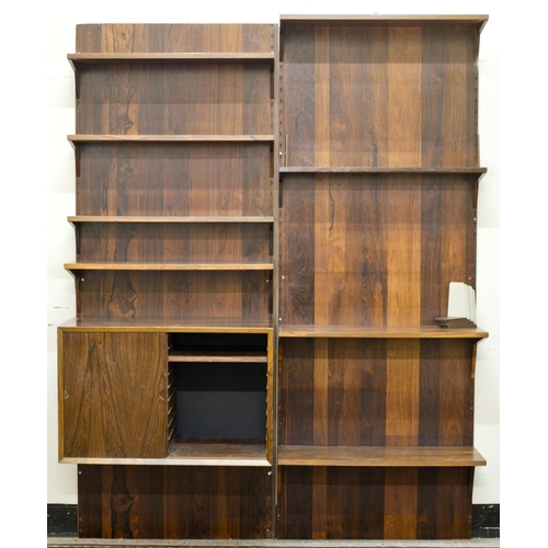 70 - A mid 20th Century Danish rosewood wall unit possibly designed by Poul Cadovius in two sections with... 