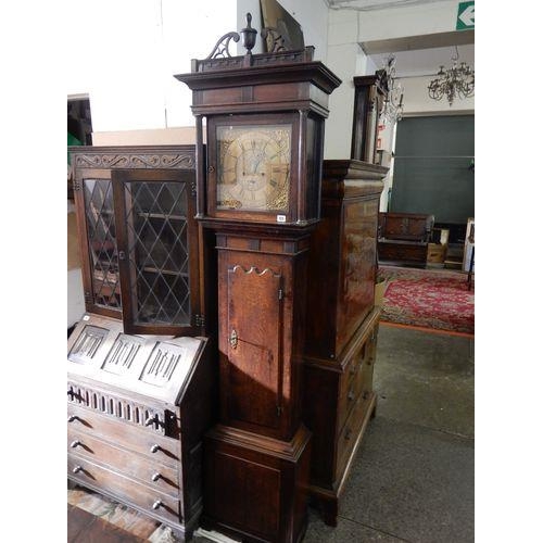 81 - An 18th Century longcase clock by Edn Courter of Ruthin, brass dial, pierced spandrels, seconds dial... 