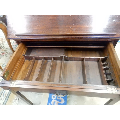 89 - A 19th Century mahogany architects table with adjustable hinged folding top, fitted drawer with slid... 