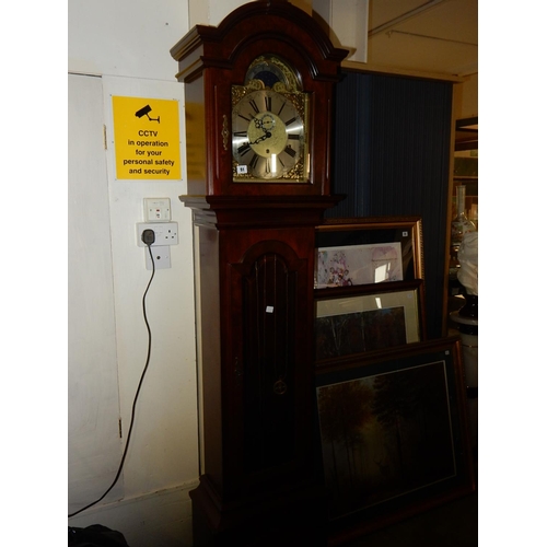 91 - A reproduction longcase clock by Warmink, moonphase to the arch, in a mahogany and glass case