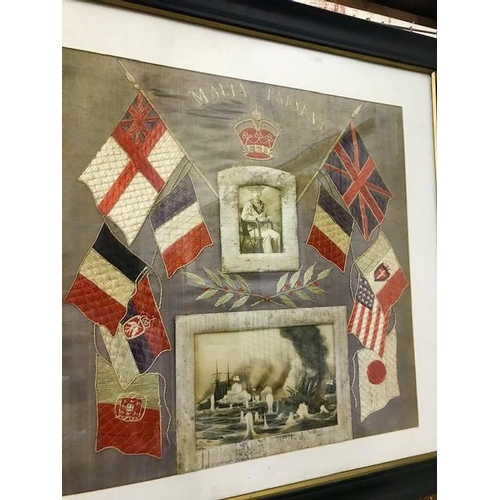 241 - Two 19th Century silkwork flag pictures - Transvaal, framed and glazed - 18in. x 18in. and Malta Pre... 