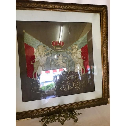 241 - Two 19th Century silkwork flag pictures - Transvaal, framed and glazed - 18in. x 18in. and Malta Pre... 