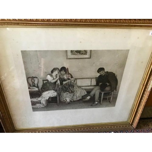 25 - A 19th Century black and white engraving after E De Blaas 1884 entitled 'Secrets', in a gilt frame w... 