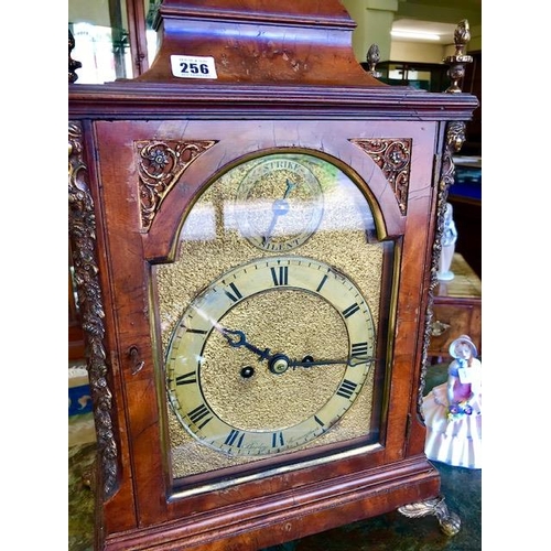 256 - A Georgian mahogany bracket clock by Birley of Birmingham, strike silent to the arch, pierced gilded... 