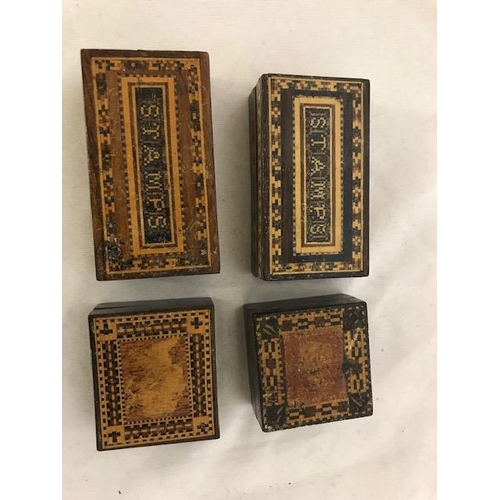 257 - Four 19th Century Tunbridge Ware stamp boxes