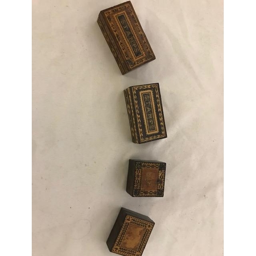 257 - Four 19th Century Tunbridge Ware stamp boxes