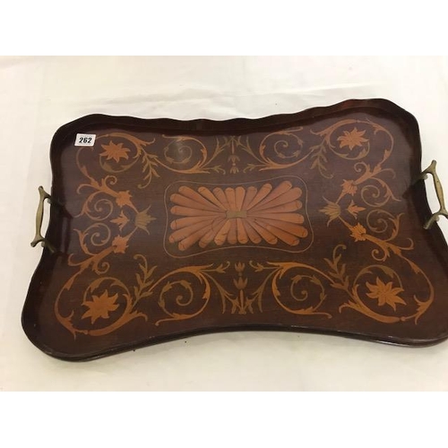 262 - An Edwardian mahogany and satinwood floral inlaid tray, fitted twin handles