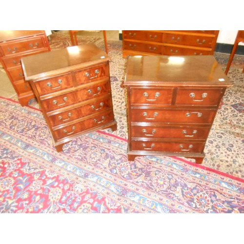 42 - A pair of reproduction mahogany straight front chests, each fitted two narrow and three wide drawers... 