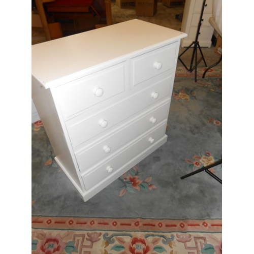 45 - A modern white sprayed chest fitted two narrow and three wide drawers, turned knob handles - 36in. w... 