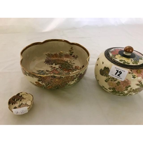 72 - A Japanese Uchida Satsuma bowl of lobed form painted with chrysanthemums - 7in. dia. and a similar c... 