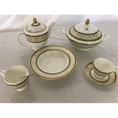 74 - A Minton Aragon pattern part dinner service comprising;- two tureens and covers, twelve dinner, twel... 