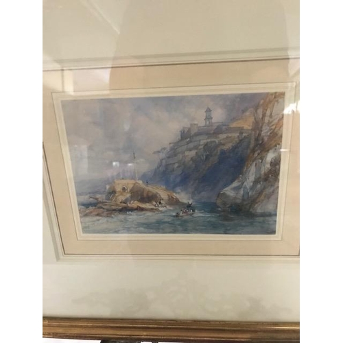 12 - James Duffield Harding.  A pencil and watercolour - Persano Bay of Naples, framed and glazed - 5in. ... 