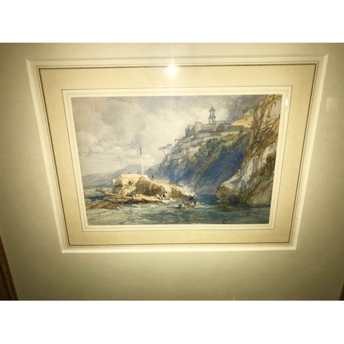 12 - James Duffield Harding.  A pencil and watercolour - Persano Bay of Naples, framed and glazed - 5in. ... 